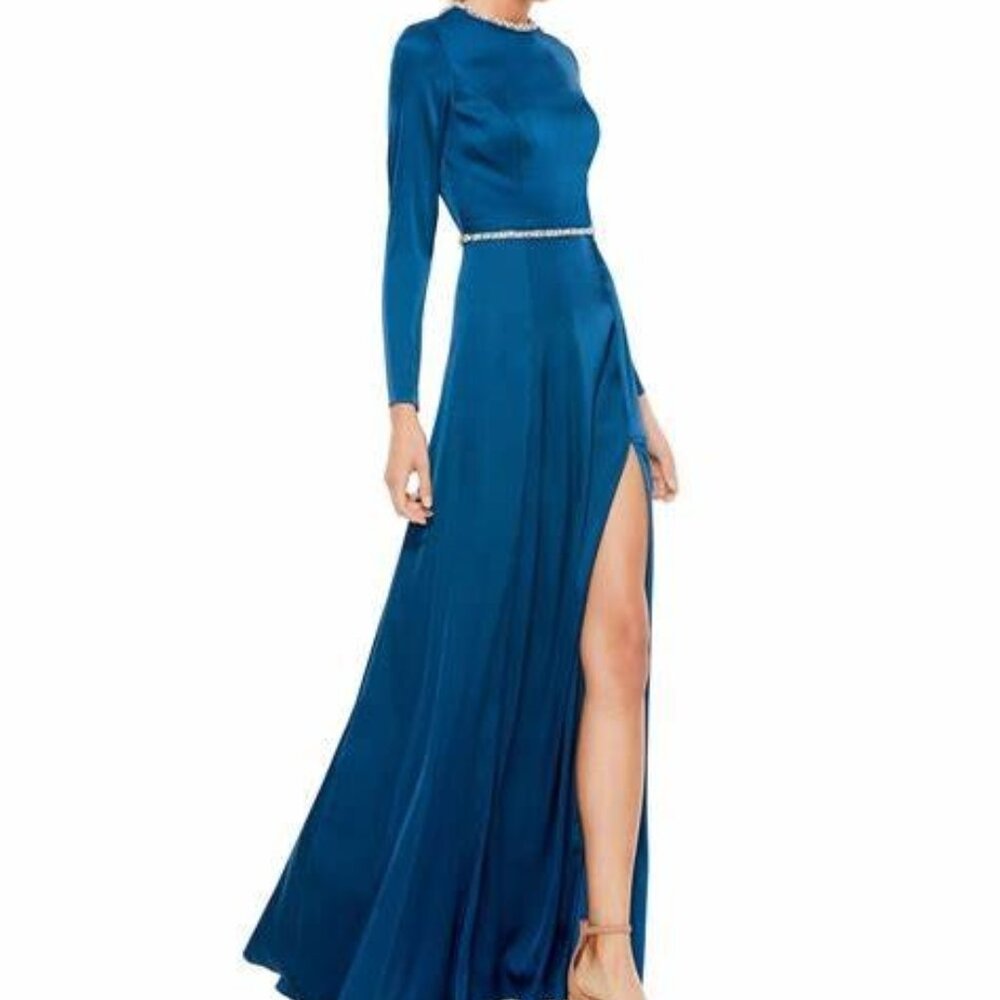 Mac Duggal 26524 Beaded High Neck Long Sleeve Gown 8 NWD